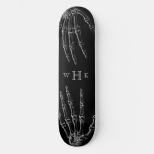 Skateboard Monograma de manos de cráneo Tendance Negro Blanco