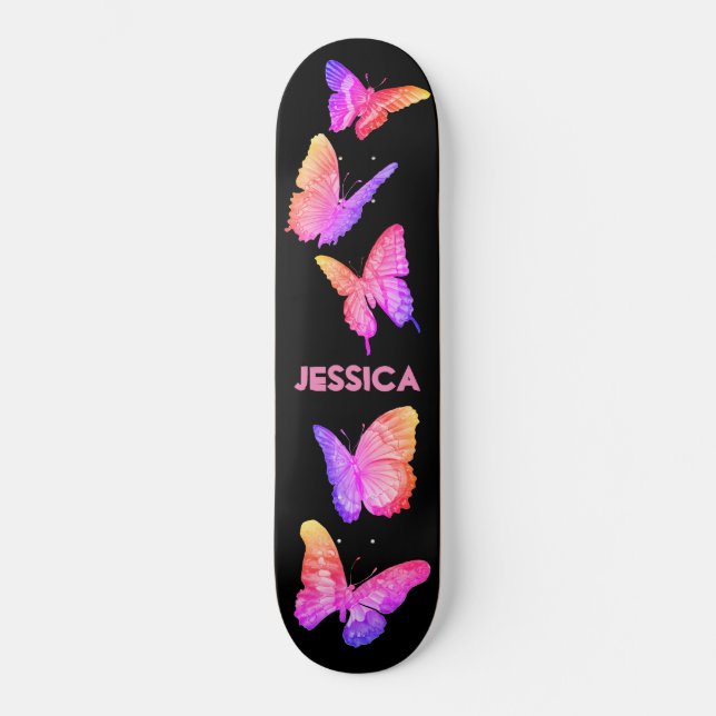 Skateboard Monograma de mariposas rosadas cortas (Anverso)