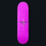 Skateboard Monograma de Neón Fluorescente Rosa<br><div class="desc">Monograma sobre fondo fluorescente rosa. La perfecta idea de regalo romántico. Haga clic en el botón Personalizar para cambiar fuentes,  mover texto y personalizar de su diseño.</div>