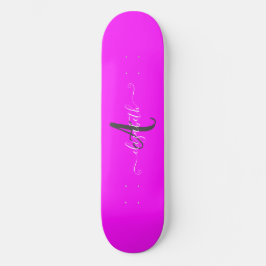 Skateboard Monograma de Neón Fluorescente Rosa