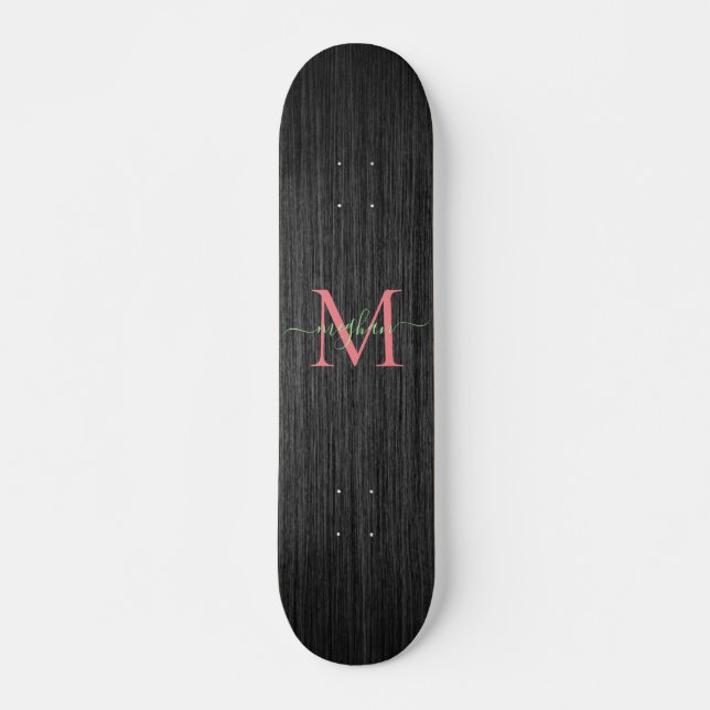 Skateboard Monograma de oro Metalizado cepillado negro modern (Anverso )