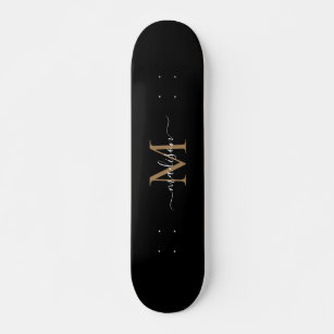 Skateboard Monograma de oro negro brillante elegante guión mo