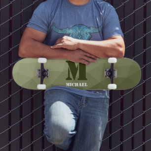 Skateboard Monograma de patrón de malla geométrica verde clar
