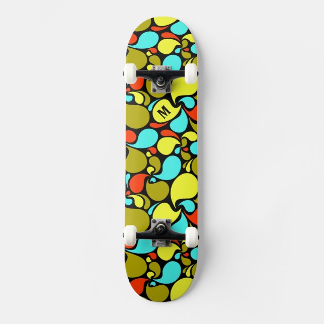 Skateboard Monograma de Pop Art Paisley (Anverso)