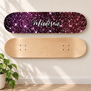 Skateboard Monograma de Purpurina rosa irrisorio caprichoso