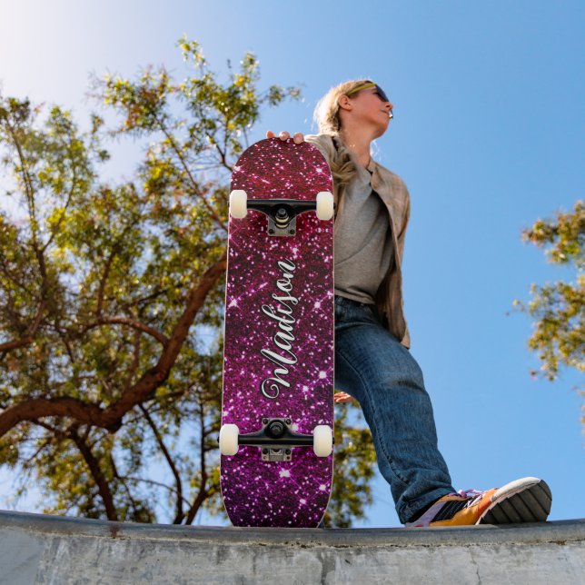 Skateboard Monograma de Purpurina rosa irrisorio caprichoso (Exterior 1)