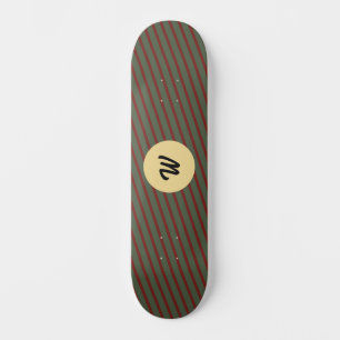 Skateboard Monograma de rayas verdes bosque y borgoña Preppy