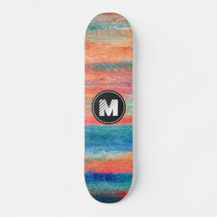 Skateboard Monograma de textura de grano de madera colorida #