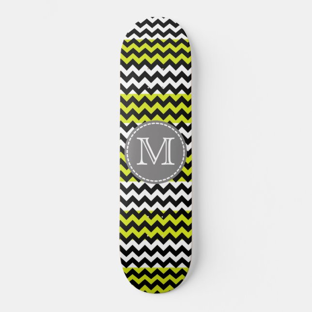 Skateboard Monograma de zigzag verde negro (Anverso)