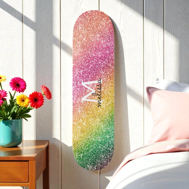 Skateboard Monograma del arco iris del Purpurina verde rosa a (Subido por el creador)