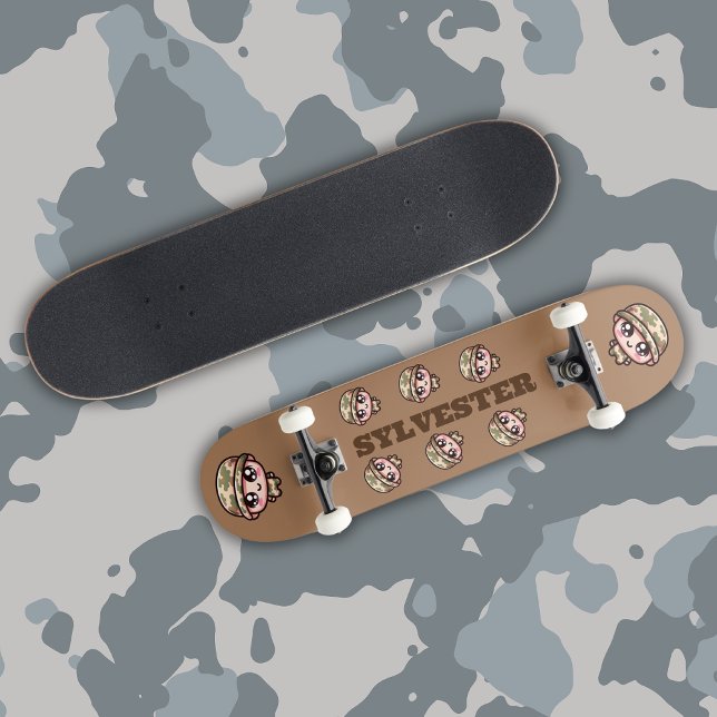 Skateboard Monograma del ejército kawaii sobre marrón | (Subido por el creador)