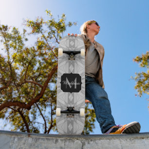 Skateboard Monograma del patrón de triángulo del mosaico blan