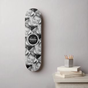 Skateboard Monograma del patrón fotográfico blanco negro del