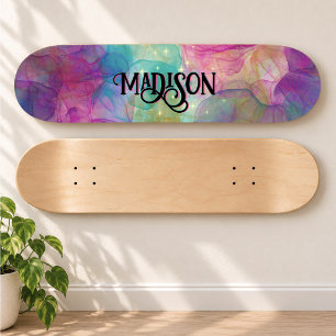 Skateboard Monograma elegante de arte de mármol colorido