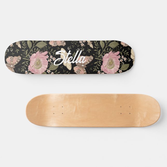 Skateboard Monograma floral botánico de flores silvestres mod (Horz)