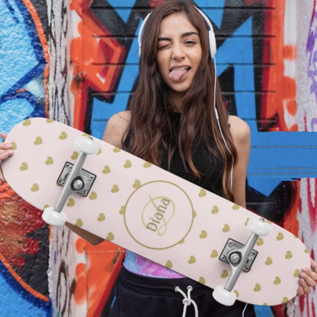 Skateboard Monograma Girly Elegante con nombre (Subido por el creador)