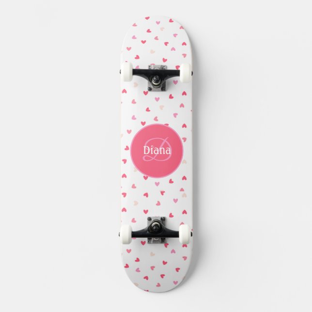 Skateboard Monograma Girly lindo hogar con nombre (Anverso)