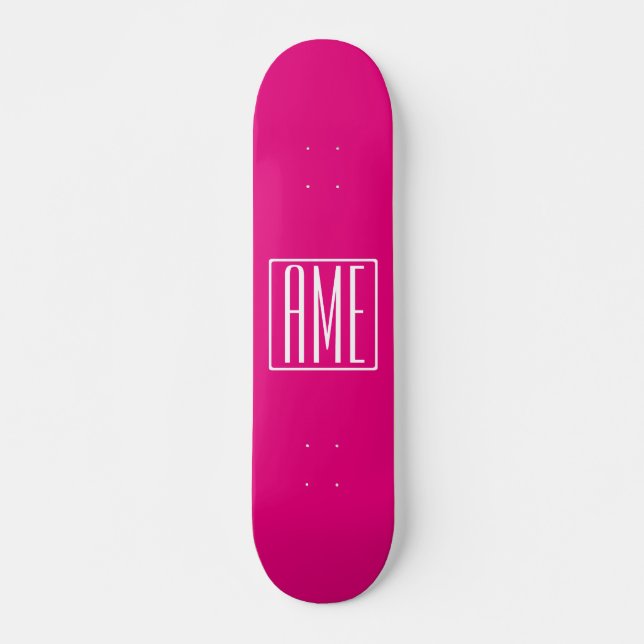 Skateboard Monograma inicial | Blanco Sobre Rosa Caliente (Anverso )