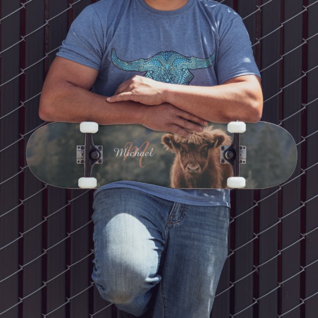 Skateboard Monograma inicial de ternera bovina de montaña de  (Exterior 3)