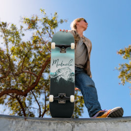 Skateboard Monograma misterioso de neón azul de montaña nevad