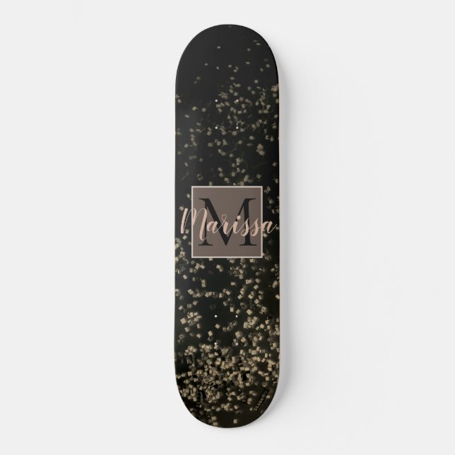 Skateboard Monograma Moda Confetti de oro Personalizado (Anverso)