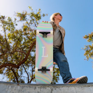 Skateboard Monograma Moderno Arcoíris Femenino Genial