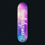 Skateboard Monograma moderno con color de agua nebulosa brill<br><div class="desc">Monograma moderno con colores vivos de nebulosa con una tipografía de letra negrita</div>