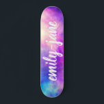 Skateboard Monograma moderno con color de agua nebulosa brill<br><div class="desc">Monograma moderno con colores vivos de nebulosa con una tipografía de letra negrita</div>