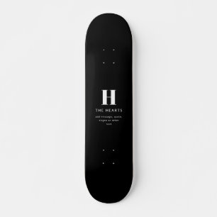 Skateboard Monograma moderno editable nombre y mensaje   Negr