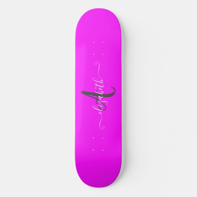 Skateboard Monograma neón fluorescente rosa   (Anverso)