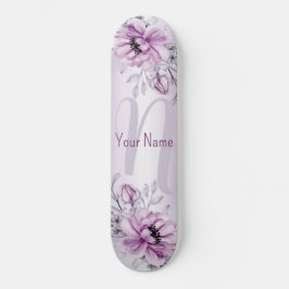 Skateboard Monograma Nombre Violeta Floral Rosa Morada Modern