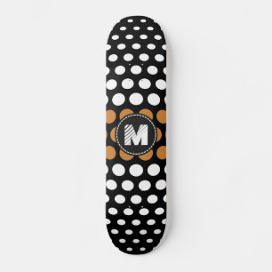 Skateboard Monograma Patrón de puntos de polca blanco y bronc