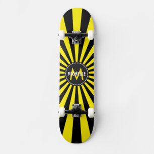 Skateboard Monograma Patrón de Sun Funky Amarillo