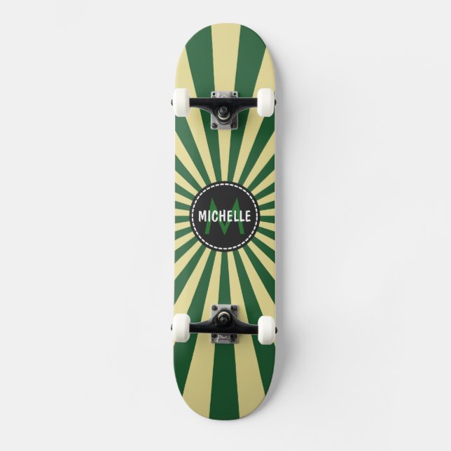 Skateboard Monograma Patrón de Sun Funky Verde Funky (Anverso)