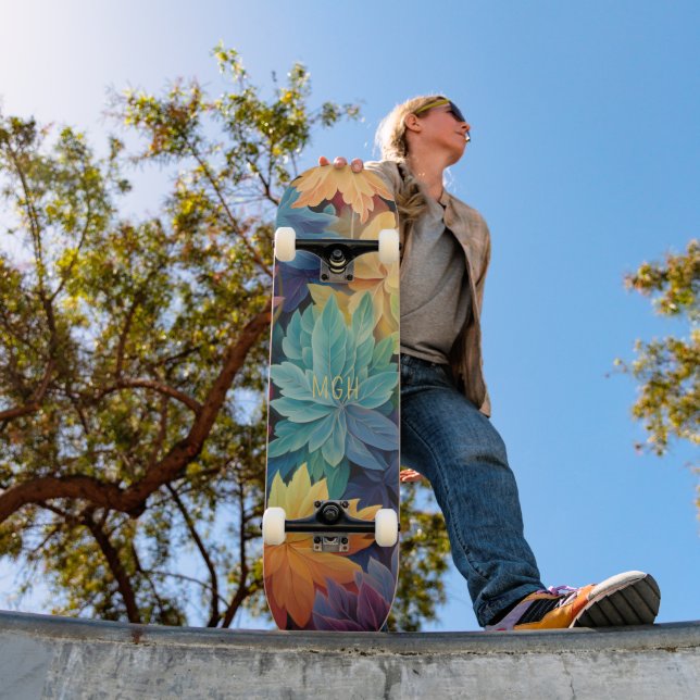 Skateboard Monograma Personalizado de las hojas de otoño colo (Exterior 1)
