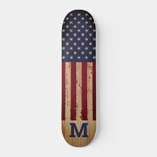 Skateboard Monograma personalizado ruso de bandera estadounid (Anverso )