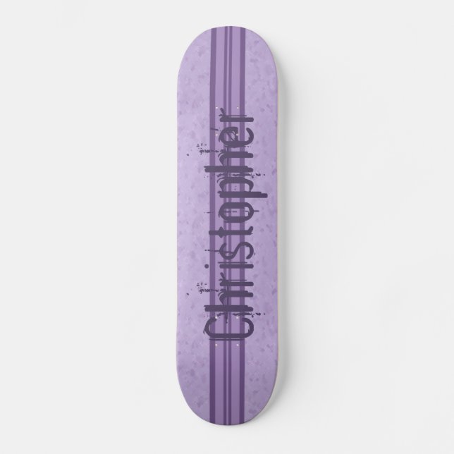 Skateboard Monograma rayado Personalizado de lavanda púrpura (Anverso)