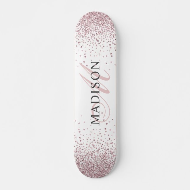 Skateboard Monograma Rosa de oro personalizado (Anverso )