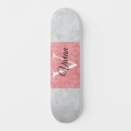 Skateboard Monogramación De Batik Rosa Ruddy Y Acuarela Gris