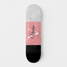 Skateboard Monogramación De Batik Rosa Ruddy Y Acuarela Gris