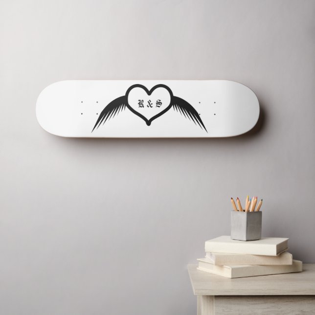 Skateboard Monogramado Boda gótico Personalizado del corazón  (Arte de pared (horz))
