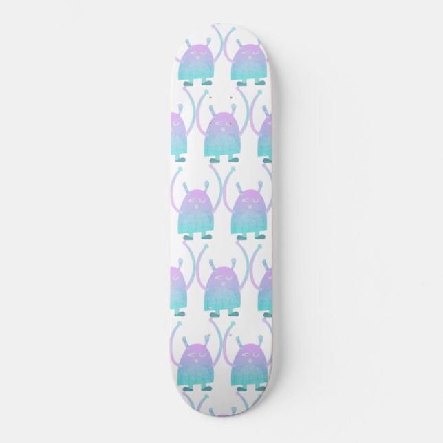 Skateboard Monstruo Azul Pequeño y Lindo (Anverso)