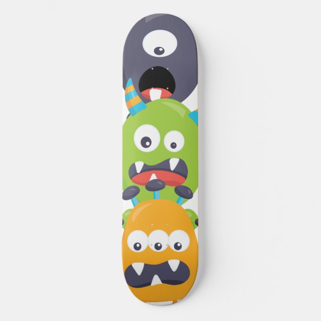 Skateboard Monstruos apilados Naranja niños negros verdes (Anverso)