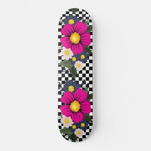 Skateboard Montado y flores (Anverso)