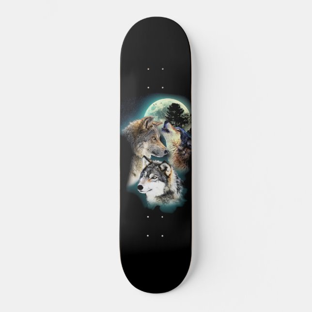 Skateboard Montaña de la luna del lobo de la fantasía (Anverso)