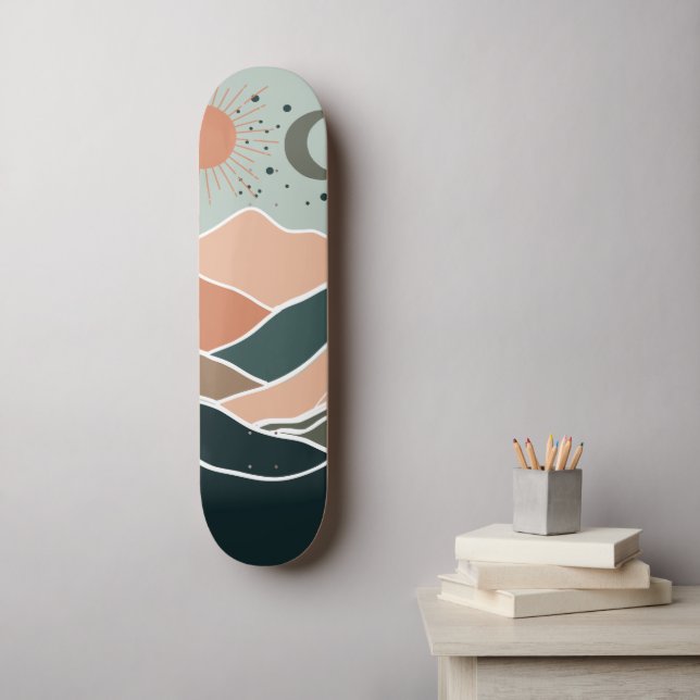 Skateboard Montañas Sun y Moon (Arte de la pared)