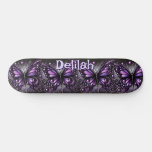 Skateboard Morado gótico de mariposa negra personalizado