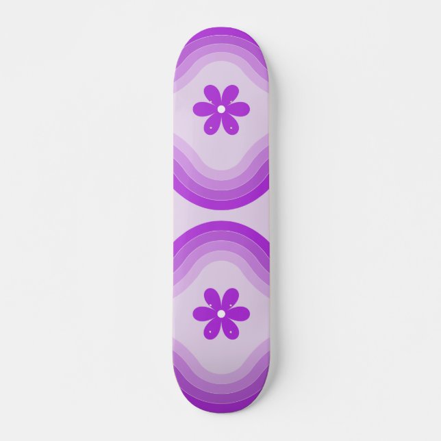 Skateboard Morado Mid Century Moderno Floral Rainbow Resumen (Anverso )