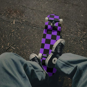 Skateboard Morado y Negro a Cuadros