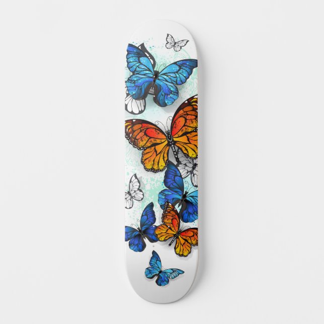 Skateboard Morfo y monarca de las mariposas voladoras (Anverso)